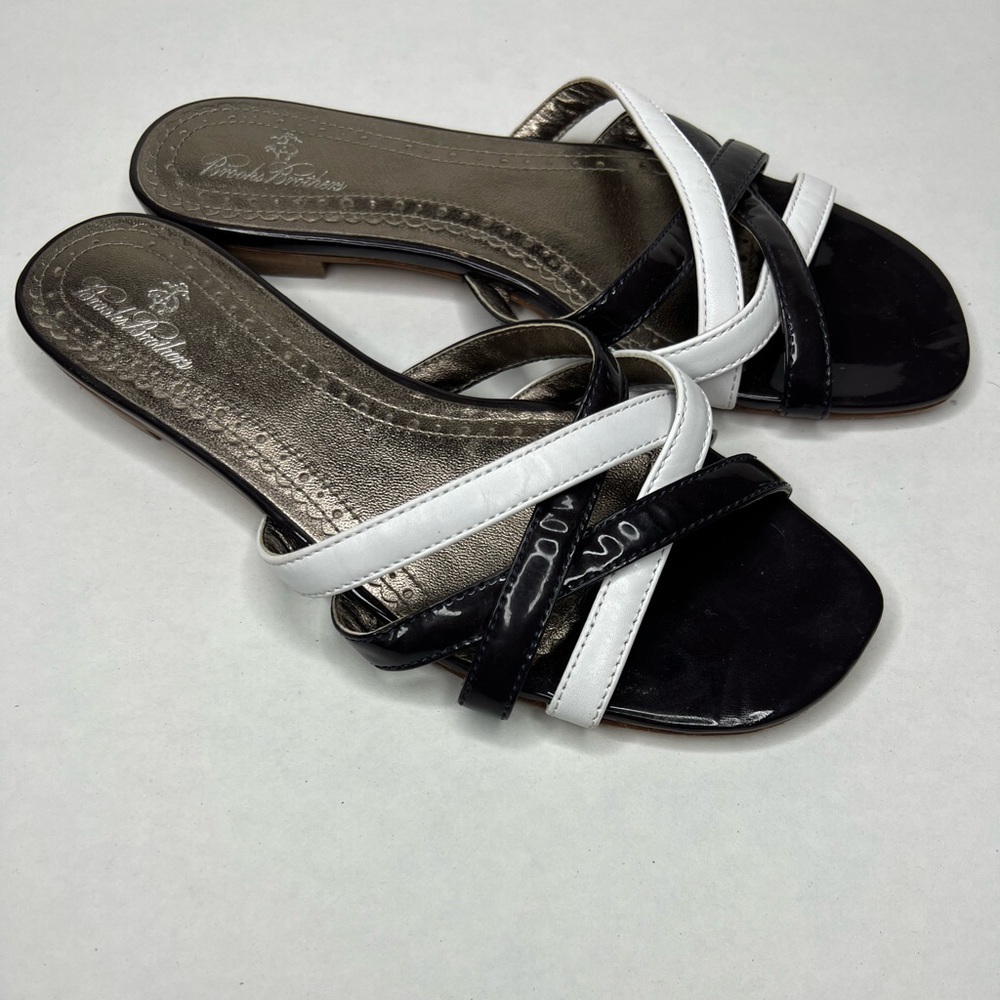 Brooks Brothers Criss Cross Patent Leather Slide Sandals